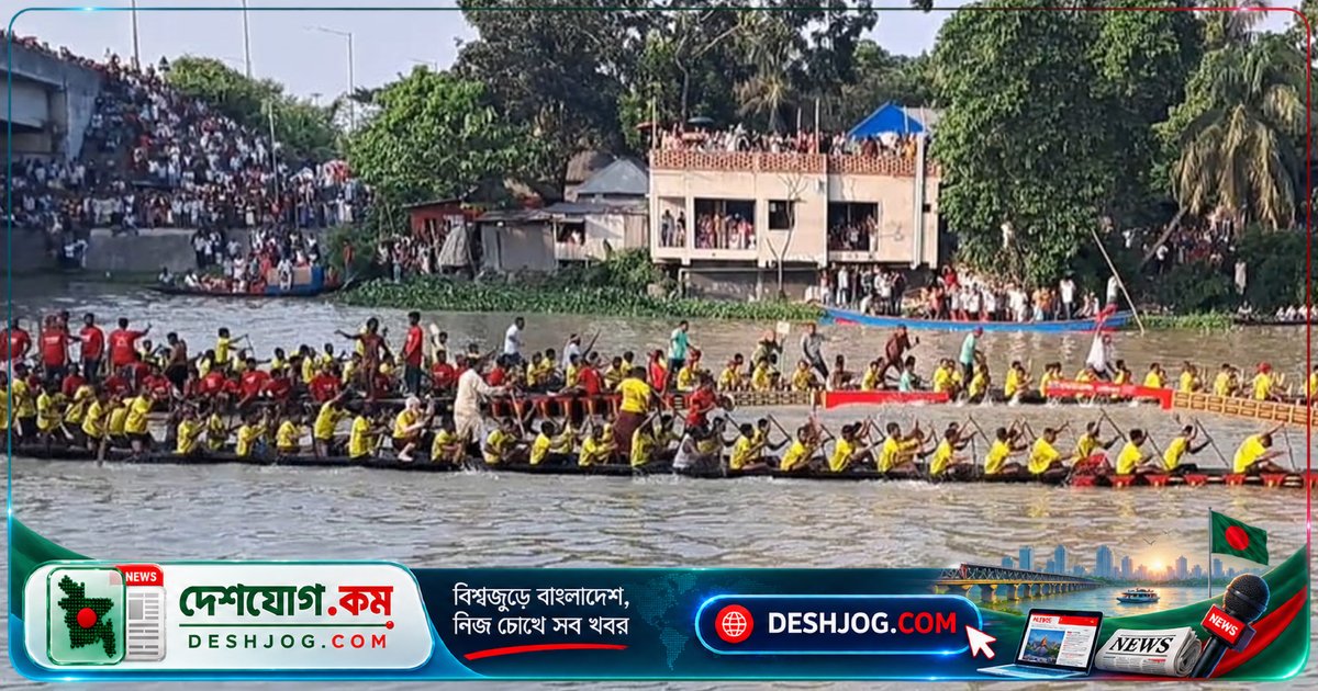১৬ বছর পর ফরিদপুরের ভাঙ্গা কুমার নদে ঐতিহ্যবাহী নৌকাবাইচে মুখর নদীপাড়