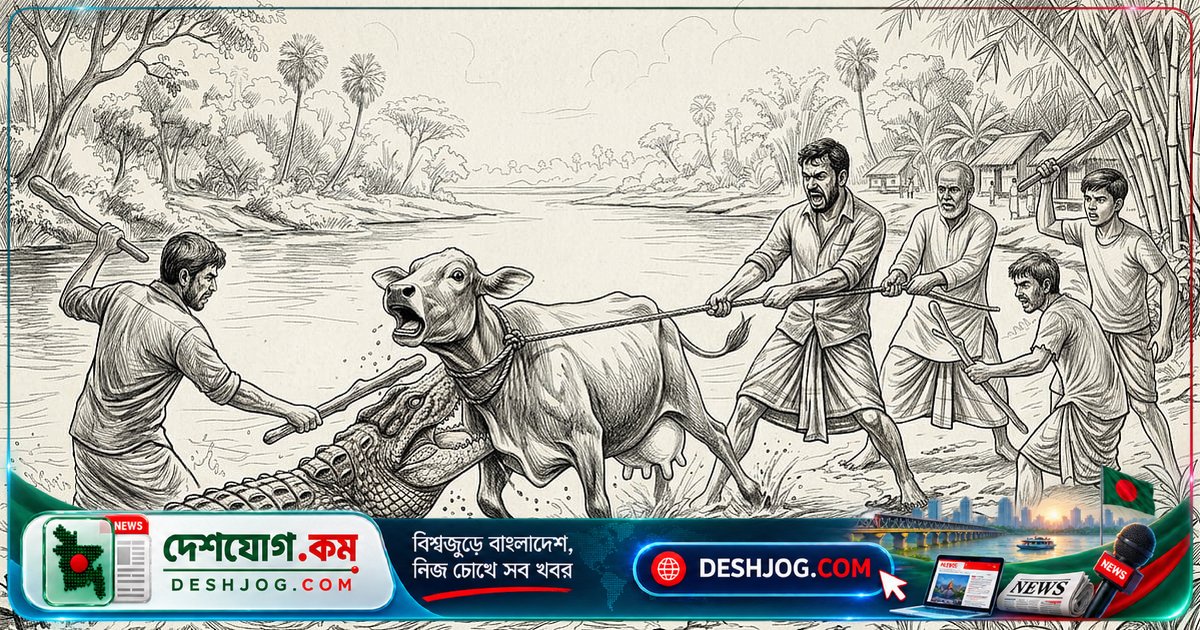 বাগেরহাটের সুন্দরবন এলাকায় কুমিরের হামলা থেকে রক্ষা পেল গাভি, মালিকের একমাত্র সম্বল আহত