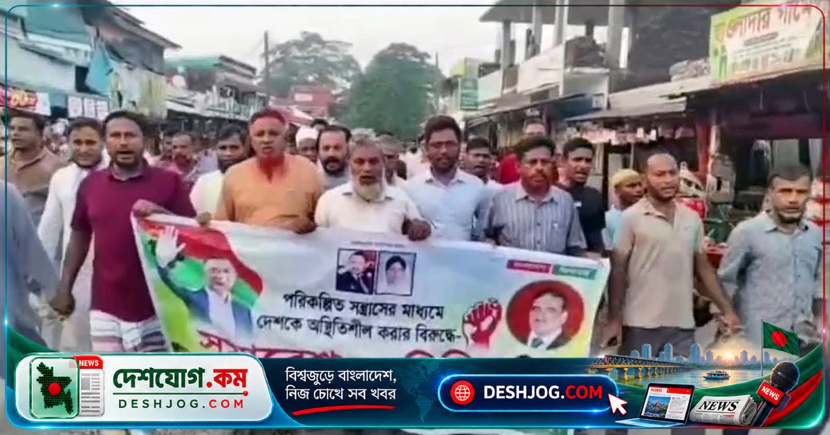 পটুয়াখালীতে বিএনপির সন্ত্রাসবিরোধী মিছিলে যুবলীগ-ছাত্রলীগের অ্যাকশন স্লোগান দেন নেতা-কর্মীরা