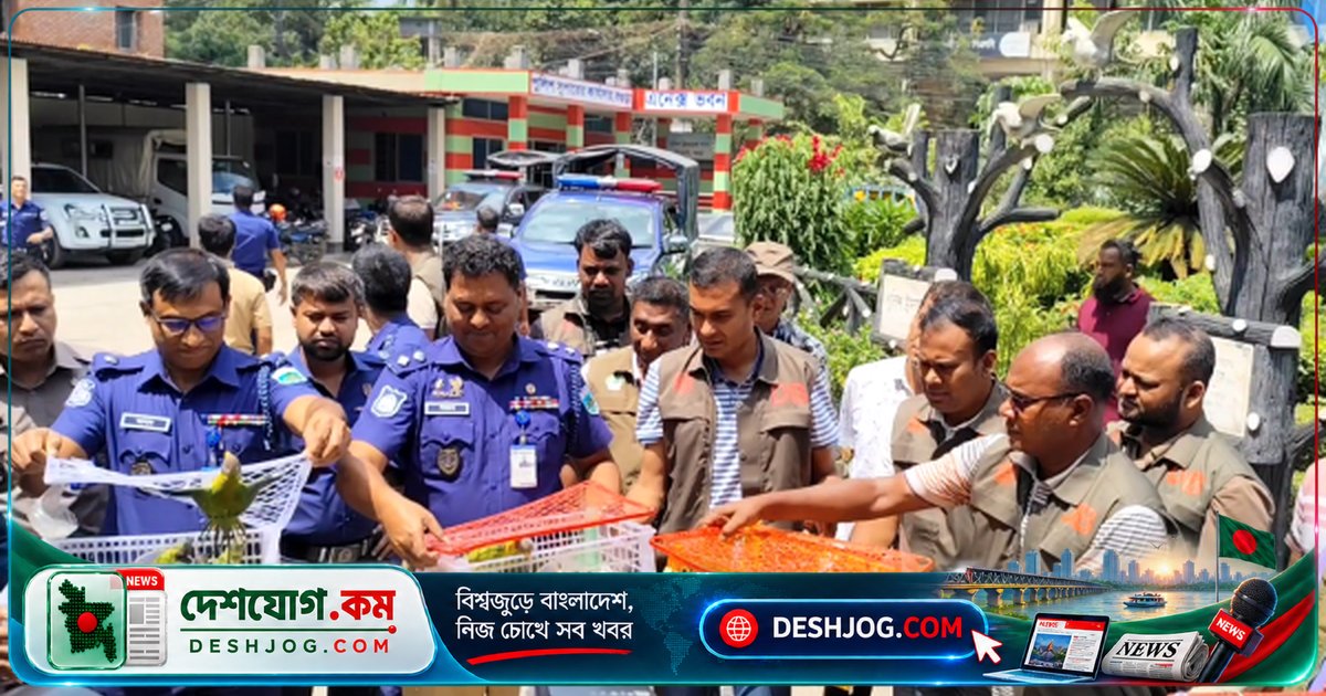 বগুড়া পুলিশের অভিযানে বাসের বক্স থেকে উদ্ধার ১০৩টি বুনো টিয়া পাখি মুক্ত আকাশে ছাড়ানো