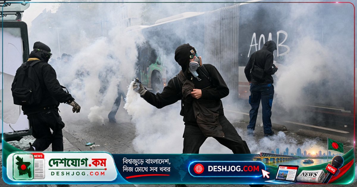 বেলজিয়ামের ব্রাসেলসে অর্থনৈতিক কঠোর নীতি বিরোধী প্রতিবাদে হাজার হাজার মানুষ জড়িত, পুলিশের সাথে সংঘর্ষে বাতাসে ধোঁয়া ও আগুনের গন্ধ