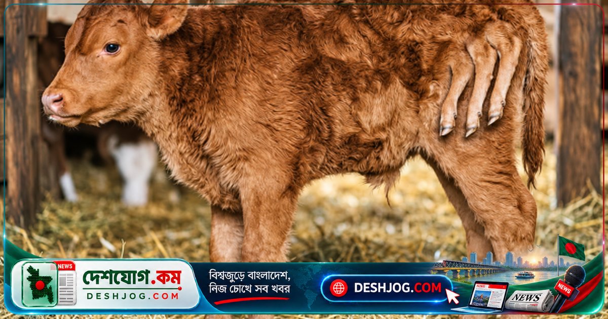 চট্টগ্রামের হাটহাজারীতে সাত পায়ে জন্ম নেওয়া বিরল বাছুরের জাদু দেখতে মানুষের ভিড়