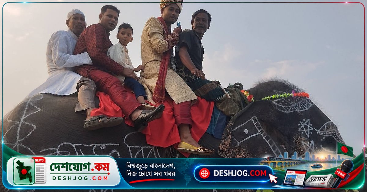 হাতির পিঠে বরযাত্রা: মা-বাবার শখ পূরণে স্মরণীয় বিয়ের দিন সাদুল্লাপুরের তরুণ