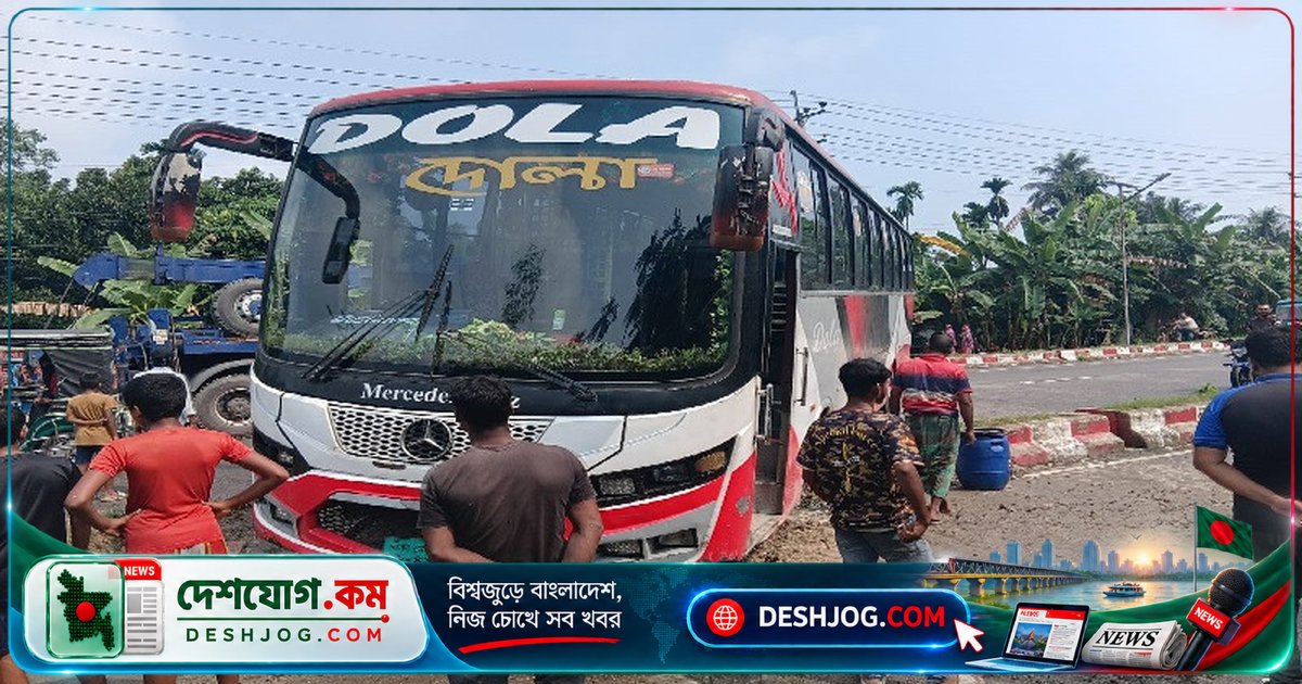 গোপালগঞ্জের টুঙ্গিপাড়ায় বাসের চাকা পাংচারে আইল্যান্ডে উঠে যাত্রীদের আতঙ্ক, কোনো আহত না