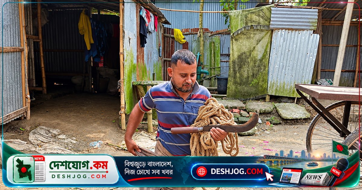 দুই পা অচলেও গাছের ডালপালা ছাঁটাই করে বাঁচিয়ে রেখেছেন এক পিতা-পুত্রের সংসার