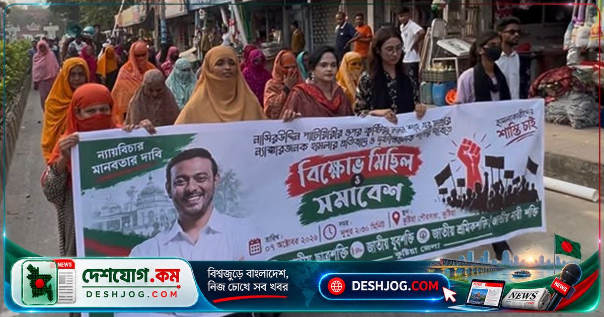 কুষ্টিয়া: লালন শাহের মাজারে নাসির উদ্দিন পাটোয়ারীর ওপর হামলা প্রতিবাদে এনসিপি নেতাকর্মীরা বিক্ষোভ মিছিল ও সমাবেশ