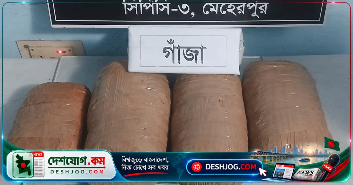 মেহেরপুরের গাংনীতে ৭ কেজি গাঁজা জব্দ: ৪৬ বছর বয়সী যুবক আটক