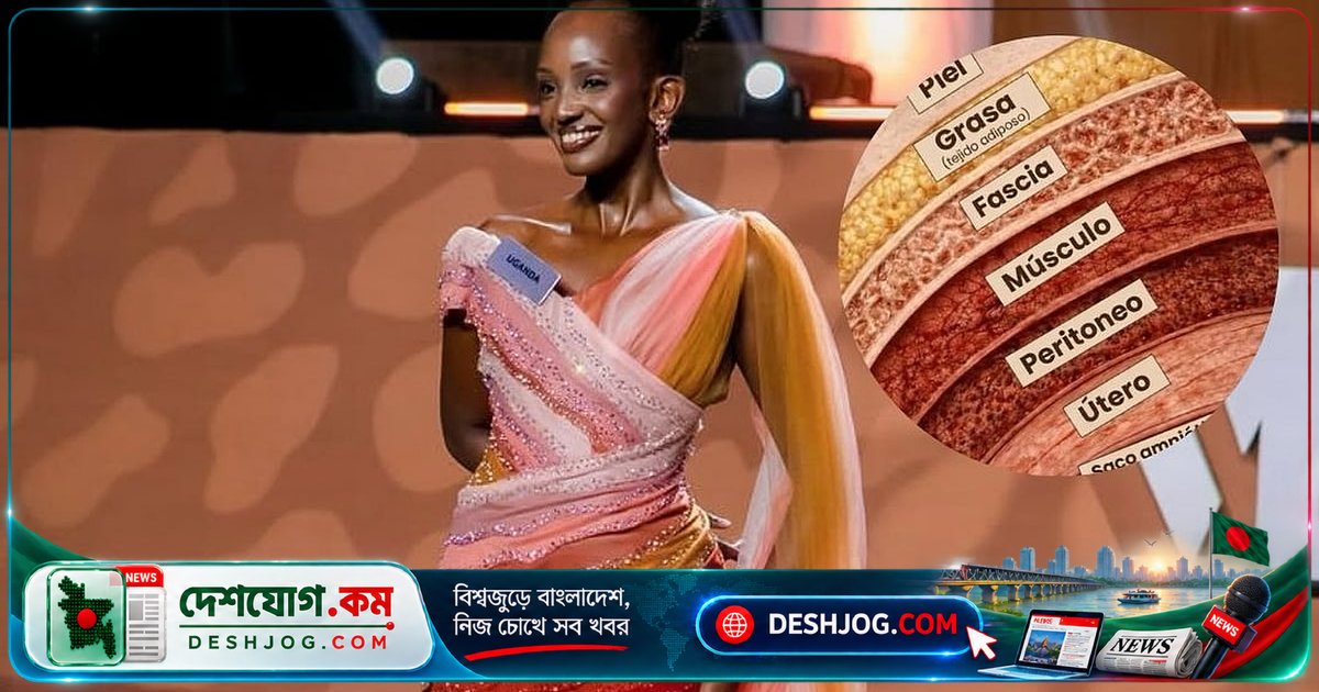 মিস ওয়ার্ল্ডে উগান্ডার ডিজাইনারের তৈরি গাউনে সাত স্তরে ফুটে উঠেছে সিজারিয়ান সেকশনের গল্প
