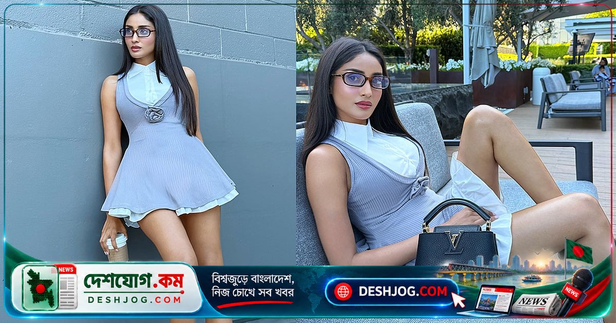মিথিলার ক্যাম্পাস চিক লুক: ধূসর রঙের মিনি ড্রেসে ফুটে উঠেছে ক্লাসিক আভা