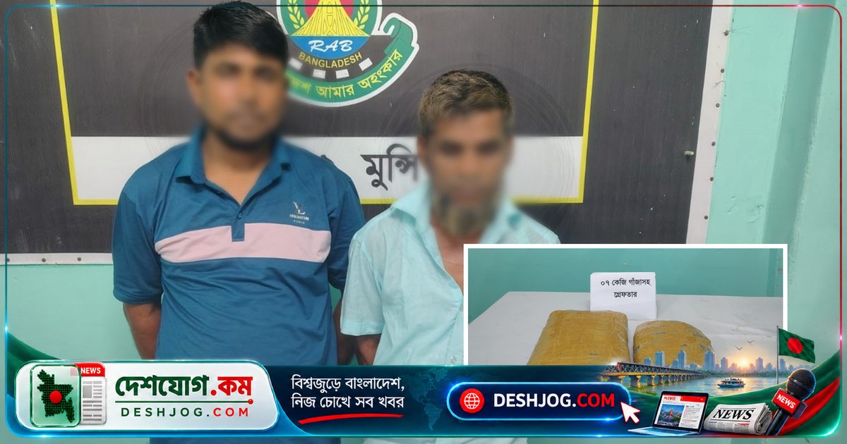 মুন্সীগঞ্জে র্যাবের অভিযানে সাত কেজি গাঁজাসহ দুই মাদক ব্যবসায়ী গ্রেপ্তার