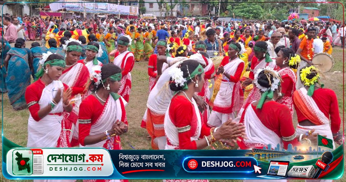 নওগাঁর কারাম উৎসবে প্রকৃতি ও সংস্কৃতির মিলনমেলা: ঢোল-মাদলের তালে মেতে উঠল সমতলের আদিবাসী