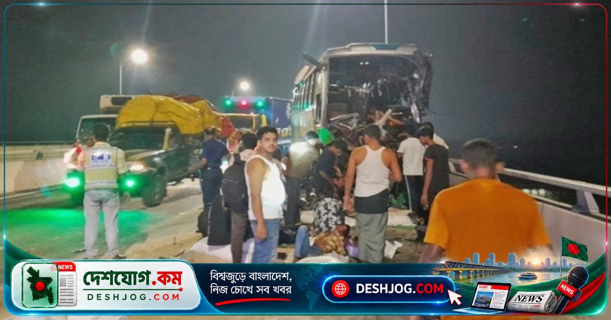 পদ্মা সেতুর জাজিরা প্রান্তে রাতের অন্ধকারে বাস-ট্রাক সংঘর্ষে আহত নবজন