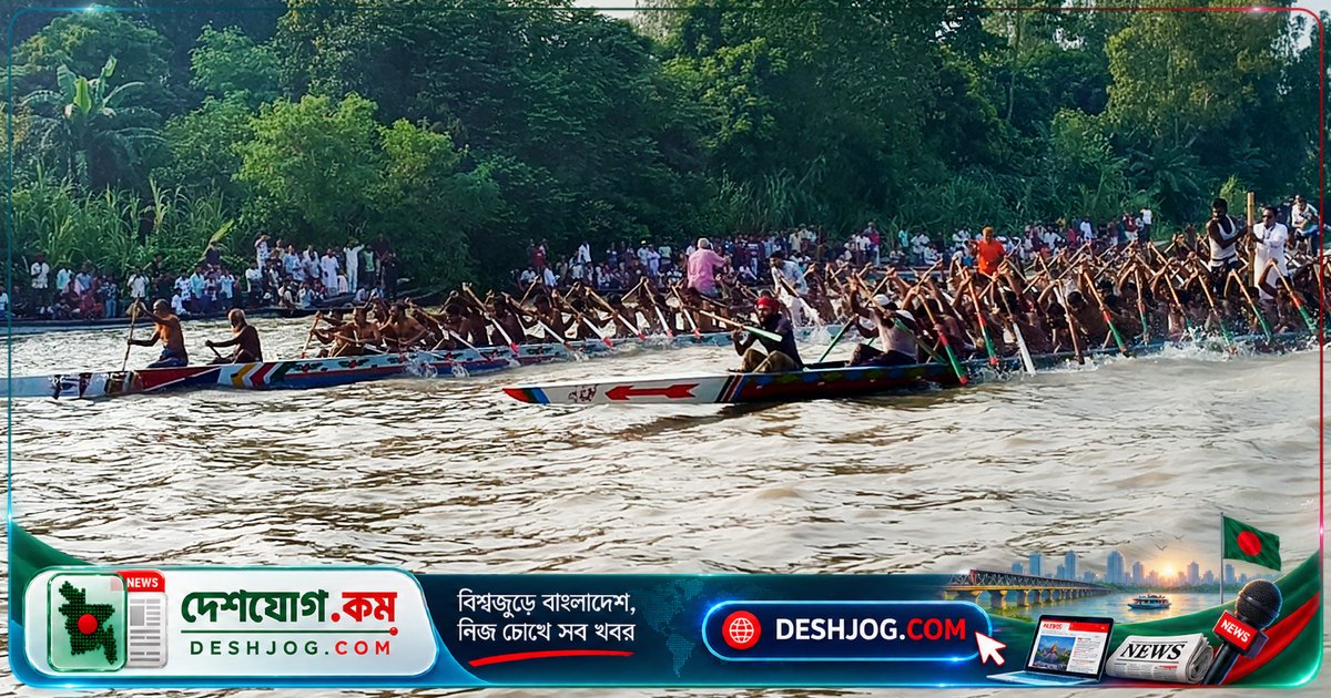 সিরাজগঞ্জের বেলকুচিতে নৌকা বাইচে উৎসবের মেজাজ: ৩০টি নৌকা প্রতিযোগিতায় অংশগ্রহণ