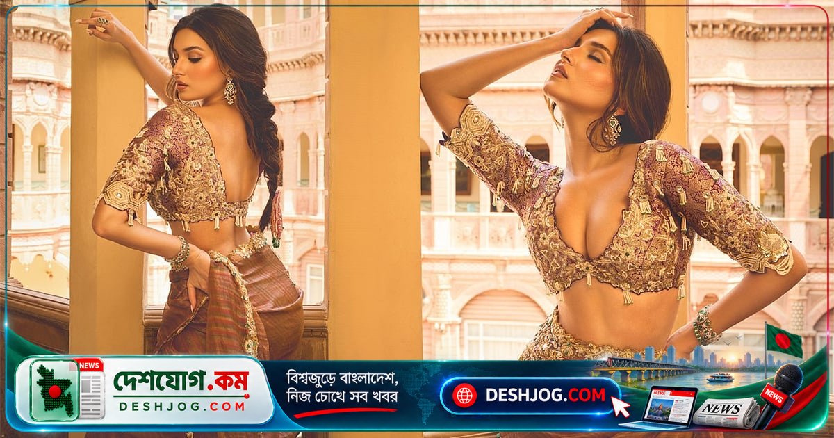 তারা সুতারিয়ার ঐতিহ্যবাহী ব্লাউজে রাজকীয় আমেজ: জমকালো জরি ও শাড়ির স্ট্রাইপ নকশা