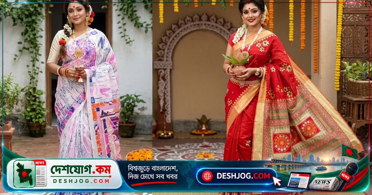 শাড়ির ঐতিহ্য ও আধুনিকতা মিলিয়ে পূজার প্রতিটি মুহূর্তকে রঙিন করে তুলছে বাঙালি নারীর সাজসজ্জা